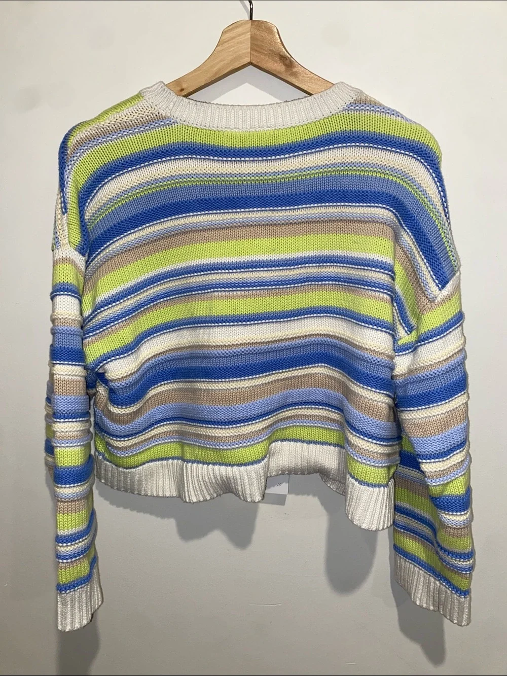 GAP Striped Cropped Crewneck Sweater in Blue, Lime, Cream & Tan